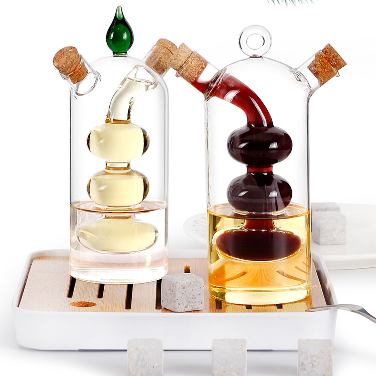 Exquisite Kitchen little Helper Glass Sauce boat Glass Oil bottle,Vinegar Bottle with Hermetic cork lid no leakage