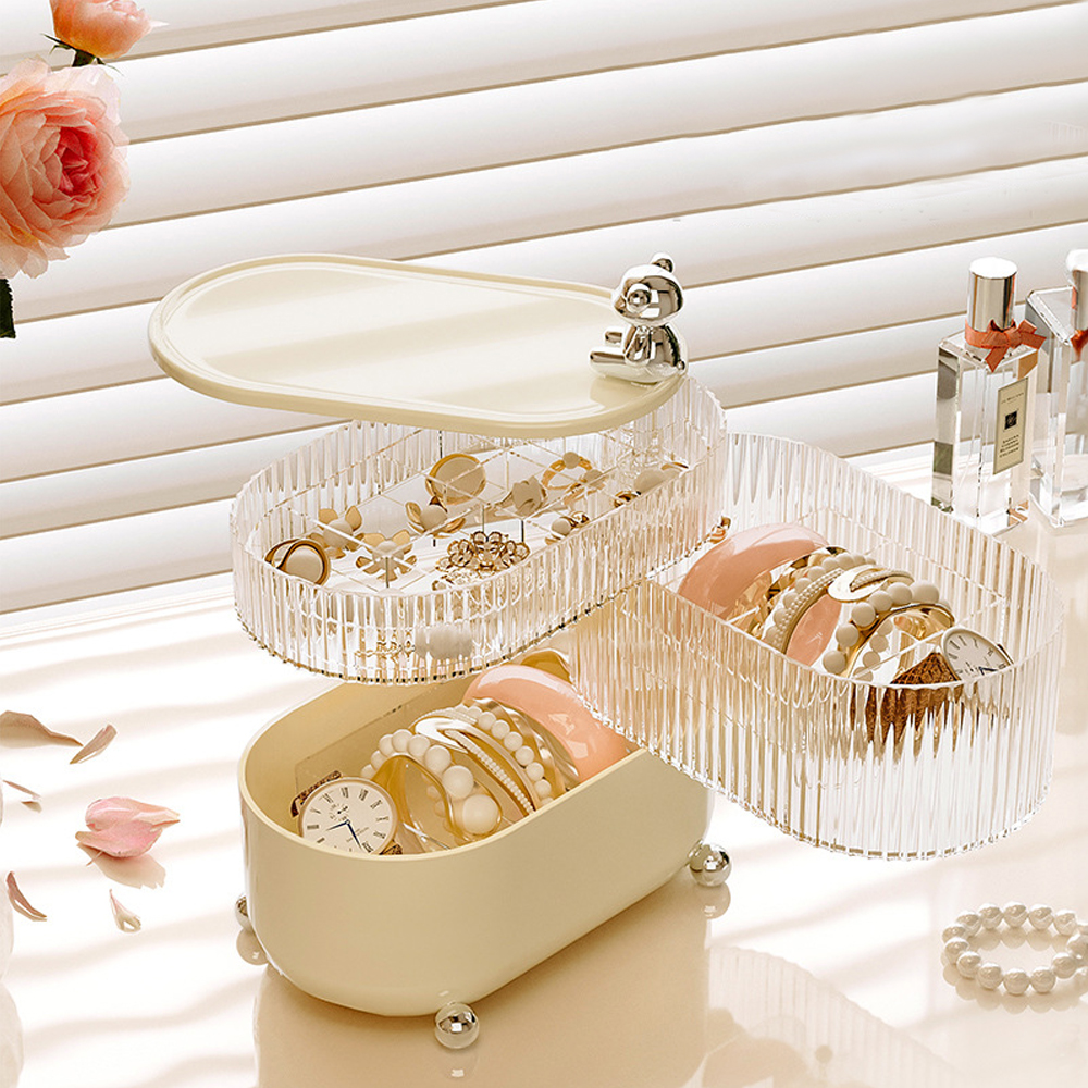 GREENSIDE Luxury Home Rectangle 3-layers Makeup Organizer Containers for Lipstick Jewelry Vanity & Cosmetic Storage Box