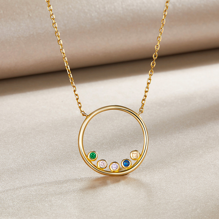925 silver zircon hoop hollow long chain necklace gold plated tiny gemstone circle pendant necklace