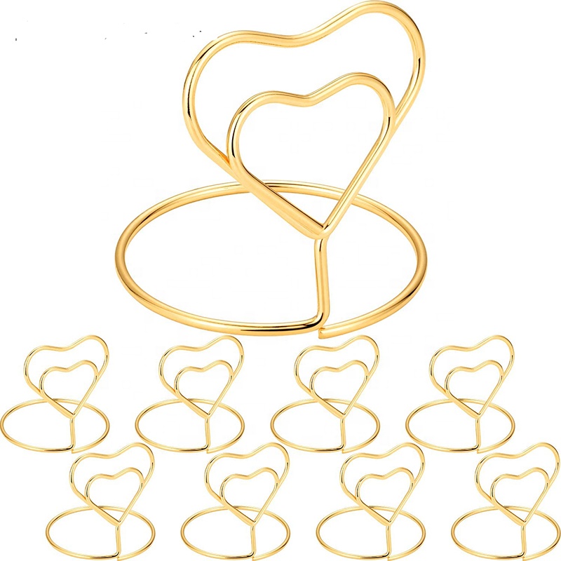 Gold Heart shape memo clip holder for wedding party and hotel