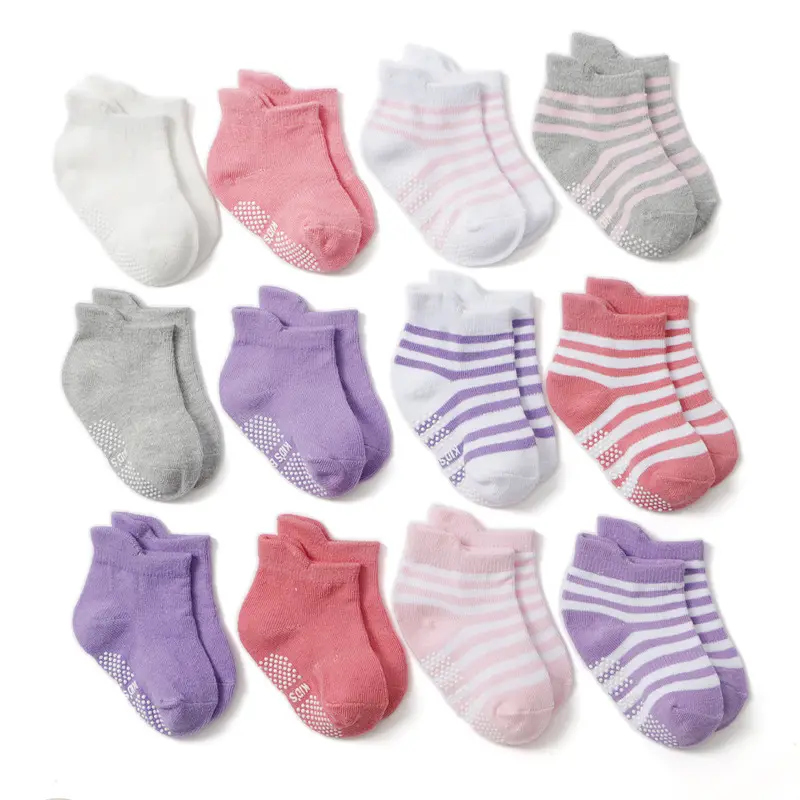 Носки для мальчиков и девочек из цельной хлопковой ткани с принтом в полоску; Нескользящие носки для активного отдыха; Носки для малышей