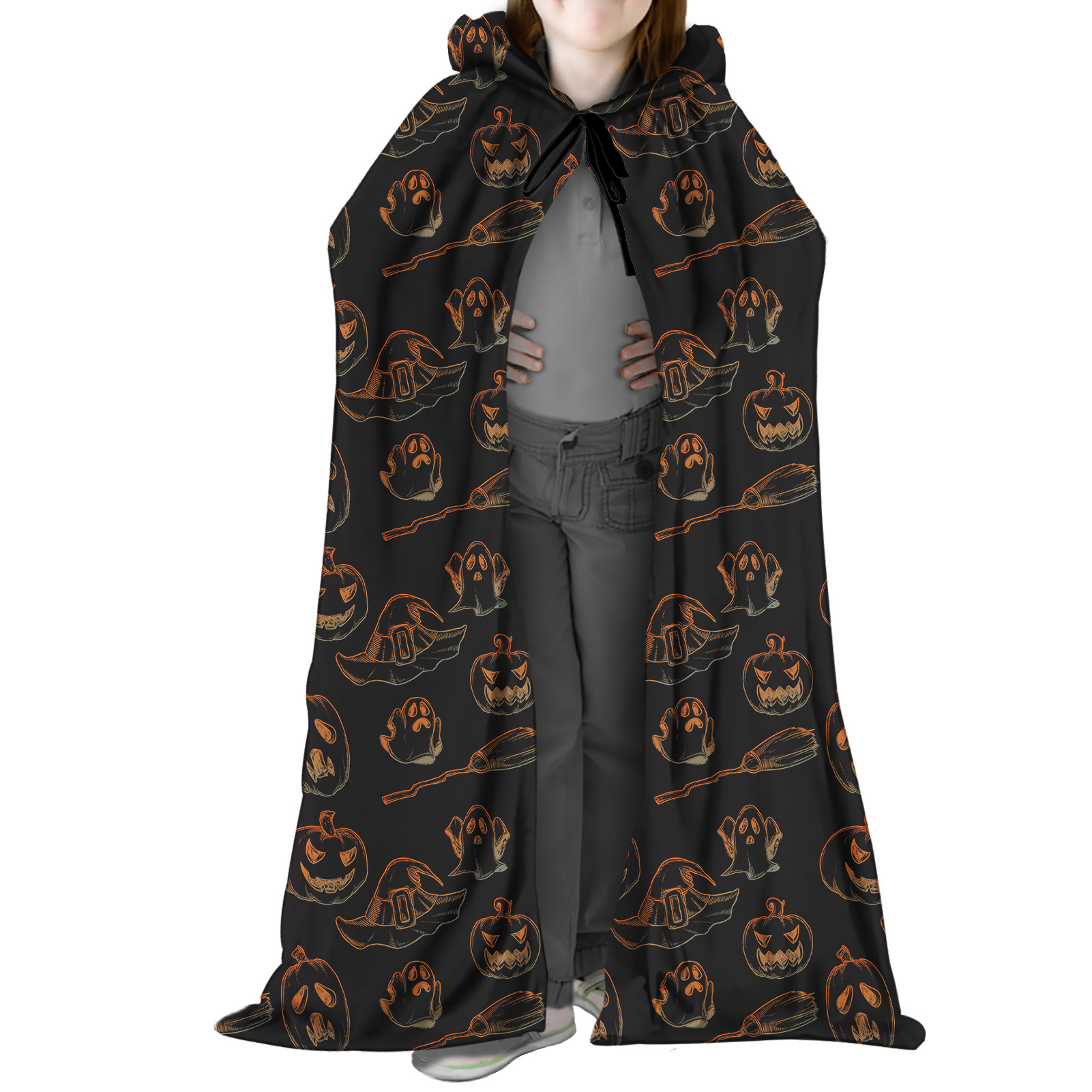New Arrival Hooded Cloak Long Polyester Cape Robe Halloween Carnival Purim Coats Medieval Witch Halloween Costume for Kids