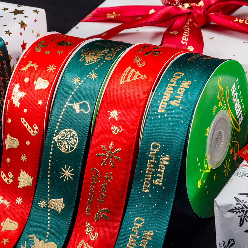 Wholesale Amazon 2.5cm Christmas Ribbon supply Gift packaging ribbon Custom Gift Box Wrapping Packaging Satin Gift Ribbon