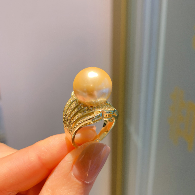 Luxury Full Cubic Zirconia Inlaid Baroque Pearl Rings Gold Plated Cz Zircon Pearl Engagement Rings For Women