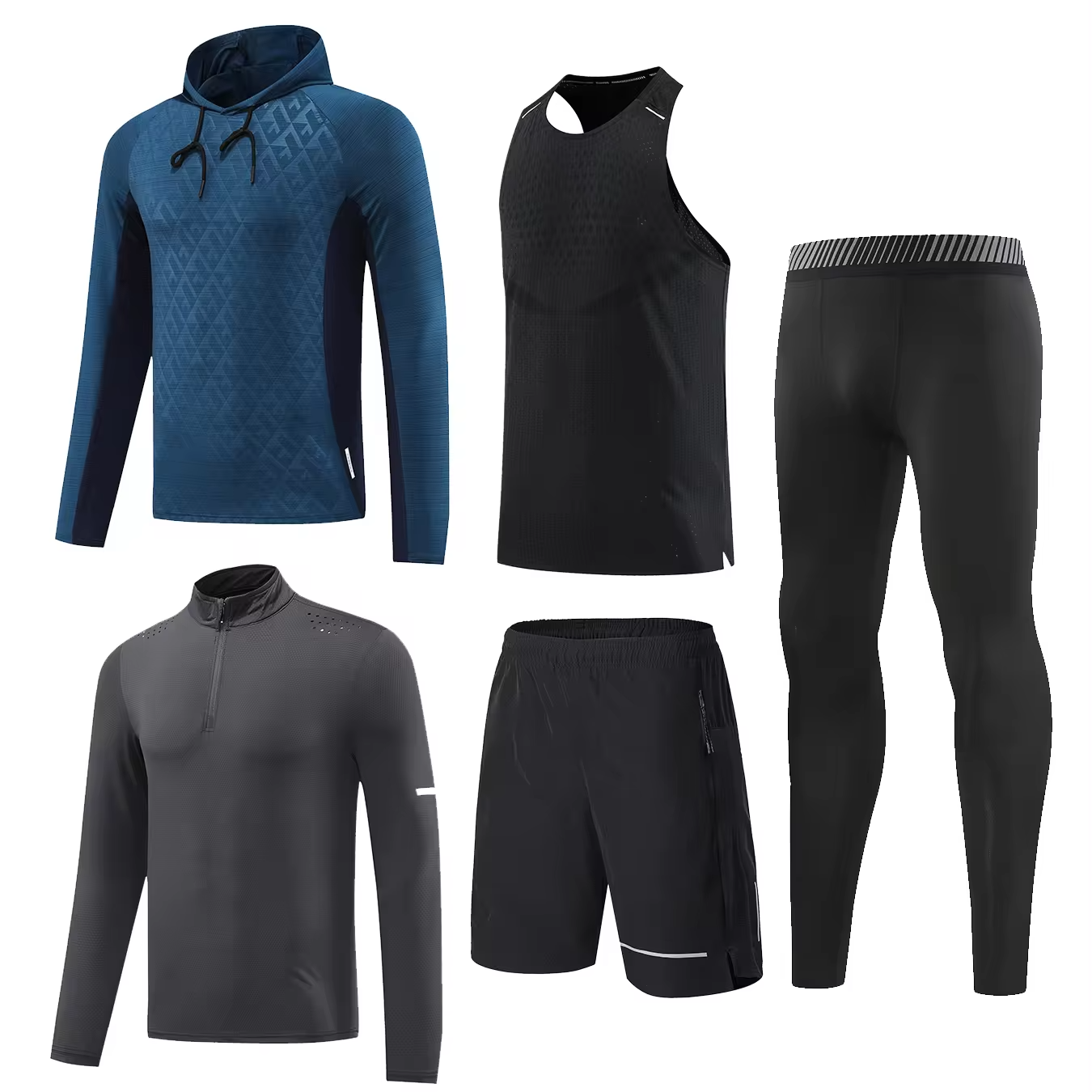 Akilex 5 pieceMen's quick-drying clothes high elastic five-piece basketball uniform training clothes running clothes sports suit