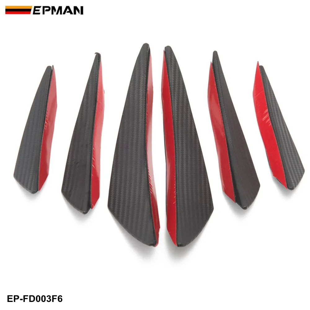 EPMAN 6pcs/setUniversal Fit Front Bumper Lip Splitter Fins Body Spoiler Canards Valence Chin EP-FD003F6