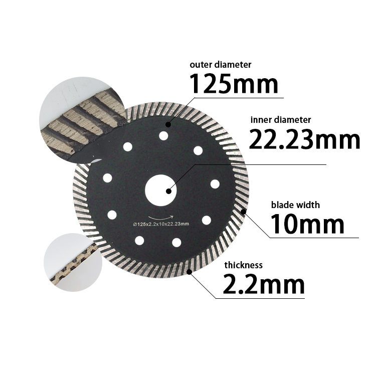 TACAR 5Iinch 125mm hot pressed ultra-thin turbo diamond circular saw blade cutting disc for tile porcelain granite