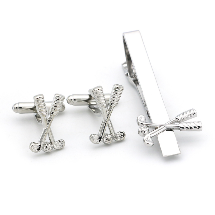 Sports Series Silver Golf Club Cufflink Tie Clip Suit for Golf Souvenir Gift