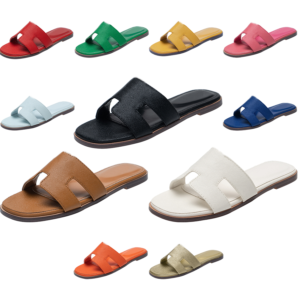 Summer Women Designer Fashion leather Slides shoes Classic H Flat Beach slipper ladies sandals slippers for Indoor Outdoor