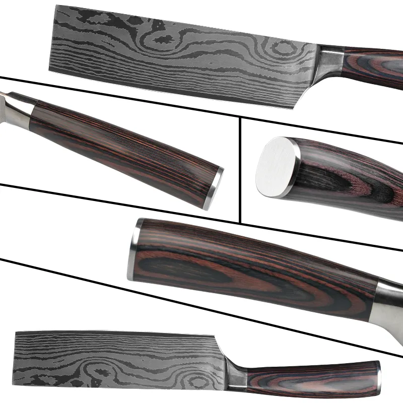 6 Pcs Pakka Wood Handle Kitchen Knife Set With Chef Santoku Carving Knives For Home Kitchen Restaurant