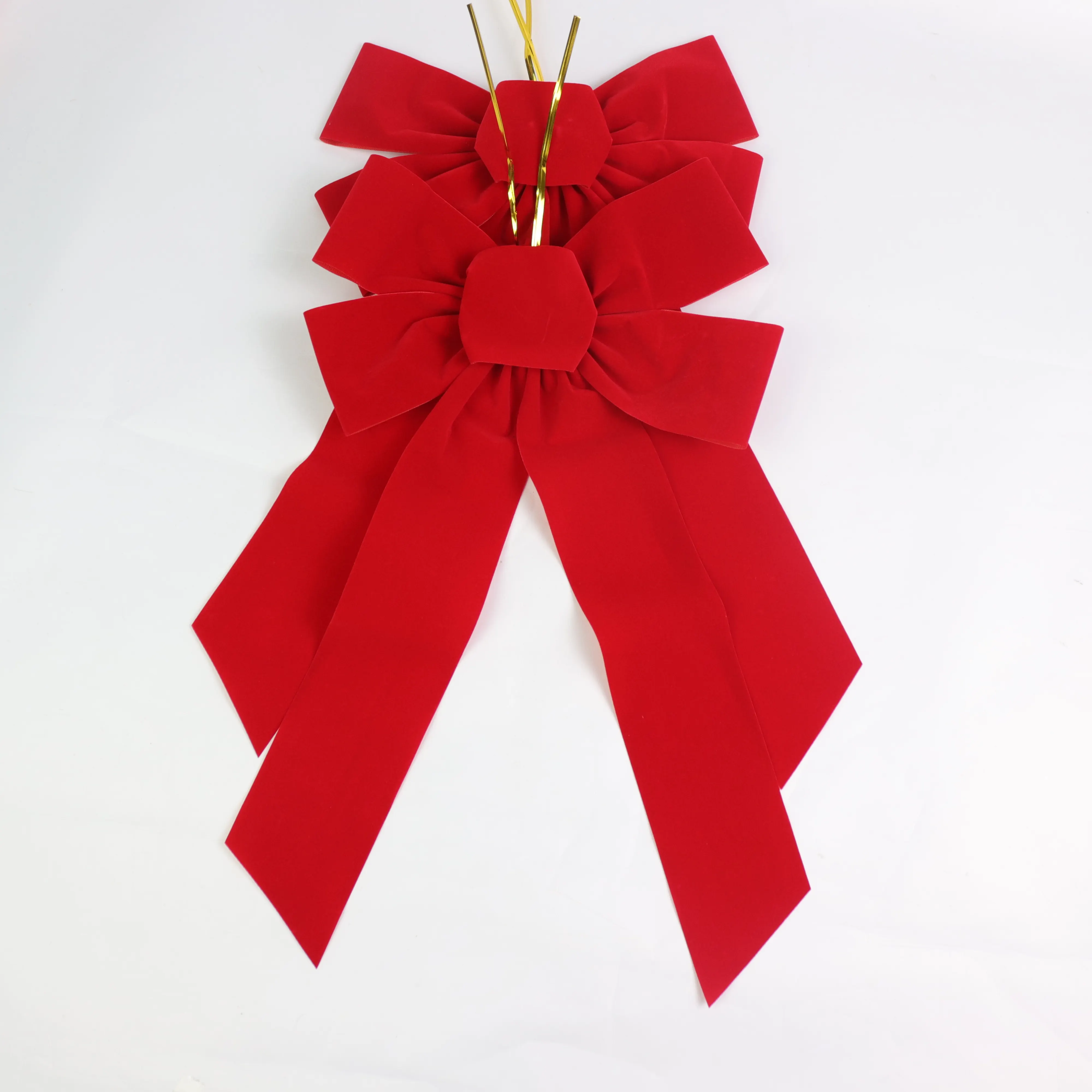 9(W)*16.5(H)" Christmas red velvet outdoor ribbon bow 10pcs/pack decorative bows custom for Xmas holiday tree decoration