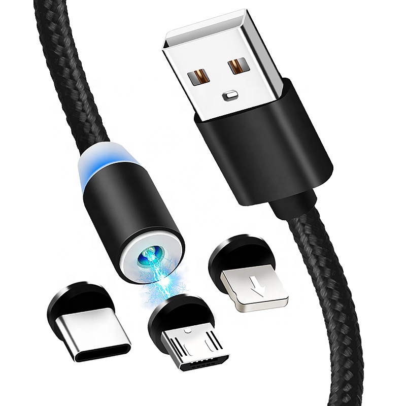 3 в 1 Магнитный зарядный кабель Быстрая зарядка Магнитный кабель USB для iPhone и Android Type-C 1 м с коробкой