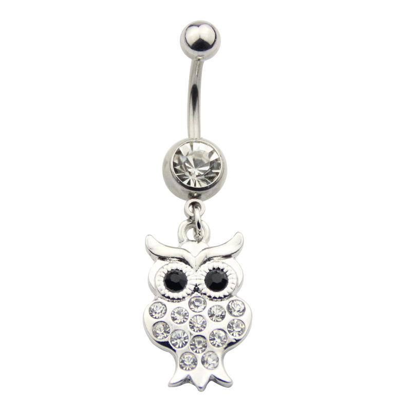 Stainless Steel Owl Inlaid crystal Belly Button Navel Ring Body Jewelry