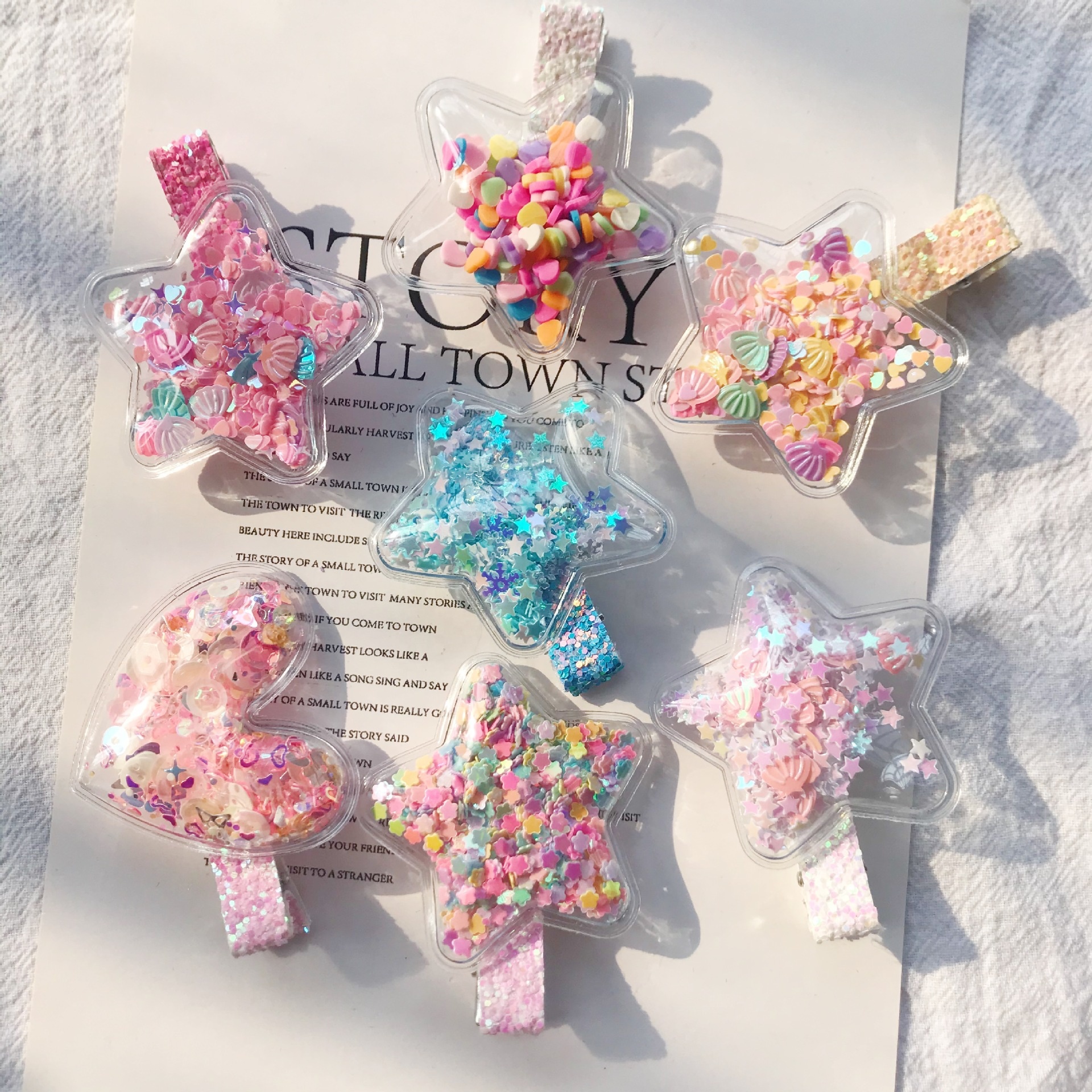 Заколка для волос Bling-Colorful для маленькой девочки, заколка с зыбучими песками, прозрачные заколки BB, заколка-утка из ПВХ, звезда, заколка для волос в виде сердца для детей, подарок