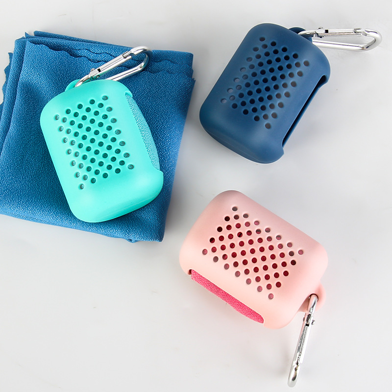 Custom reusable quick drying ice silk towel with portable silicone case square nano-fibers cooling towel for adults