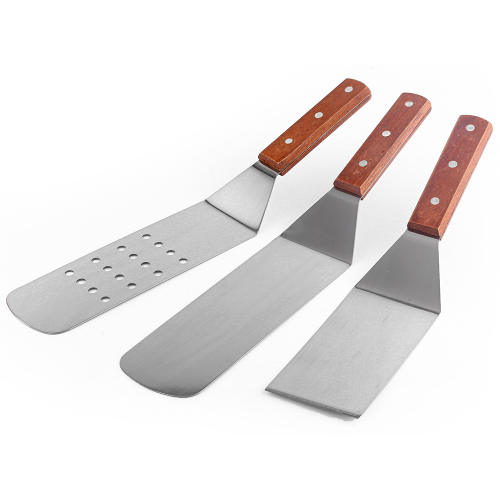 Кухонная антипригарная лопатка из нержавеющей стали Teppanyaki, лопатка для приготовления пищи, деревянные ручки, лопатка для пирога, пиццы, жарки, стейка
