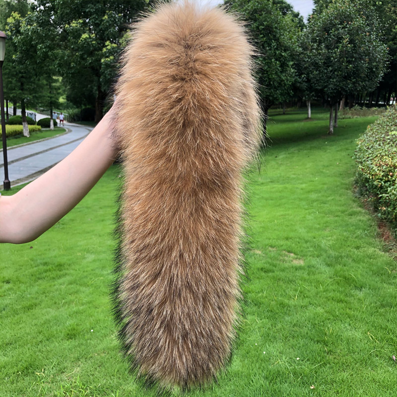 100% Real Fur Collar For Parkas Coats luxury Warm Natural Raccoon Scarf Women Large Fur Collar Scarves Male Jackets coat