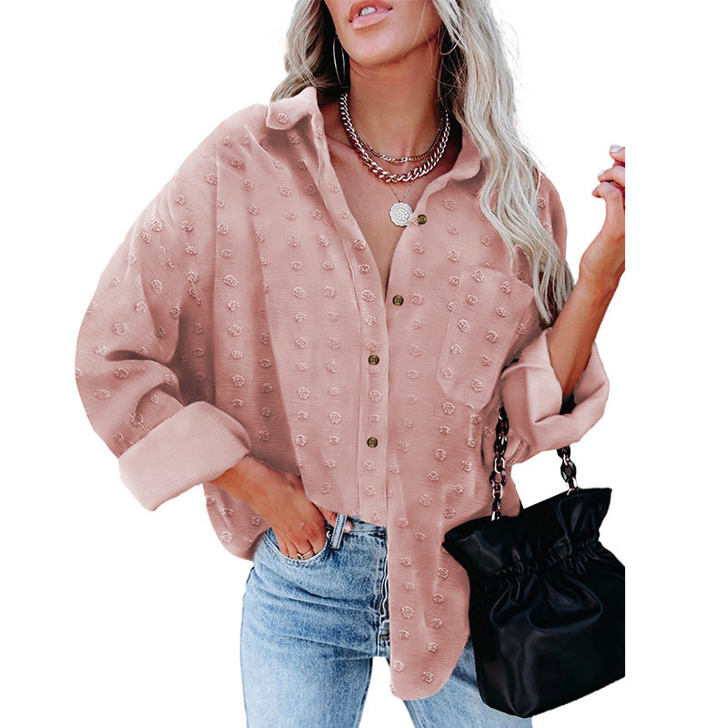 2021 New Style Solid Color Chiffon Blouse Long Sleeve Breasted Loose Cardigan Top Custom Women Plus Size Polo Shirts