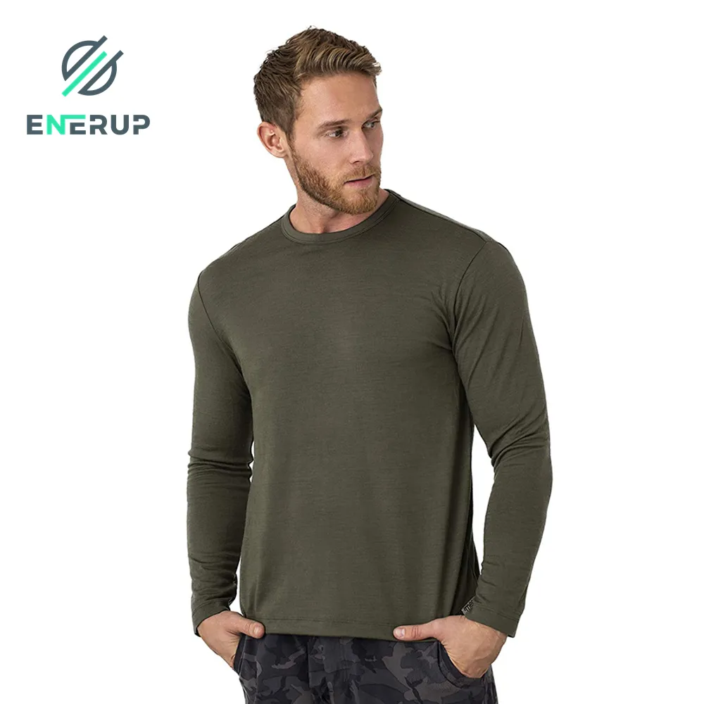 Enerup OEM/ODM Durable Style Men Long Sleeve Underwear 100% Merino Wool Base Layer T Shirt