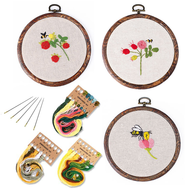 5 inch Embroidery Kit for Beginner Bee Flower Easy DIY Needlework Cross Stitch Set Sewing Art Wall Embroidery Painting Craft