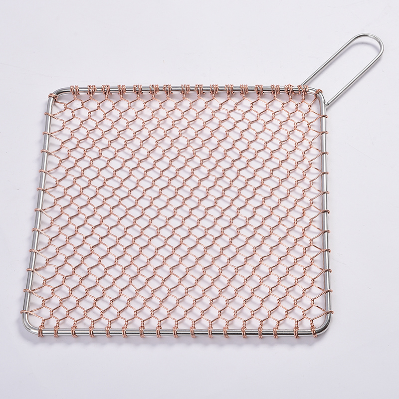 Copper barbecue wire mesh With stainless steel handle hand-made copper bbq meshWith handle