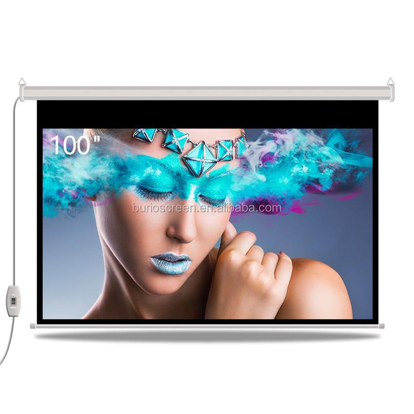 3D Home Cinema Electric Projector Screen Wall Mounted Matte White Motorized Projection Screens With Remote Control