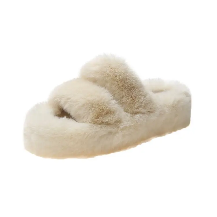 Brand new arrival factory winter wholesale non-slip fluffy fur slippers sheepskin faux fur winter women's ladies slippers