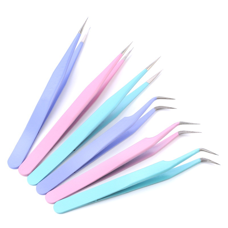 Wholesale Colorful Stainless Steel Manicure Tools Curved Nail Tweezers For Nail Salon