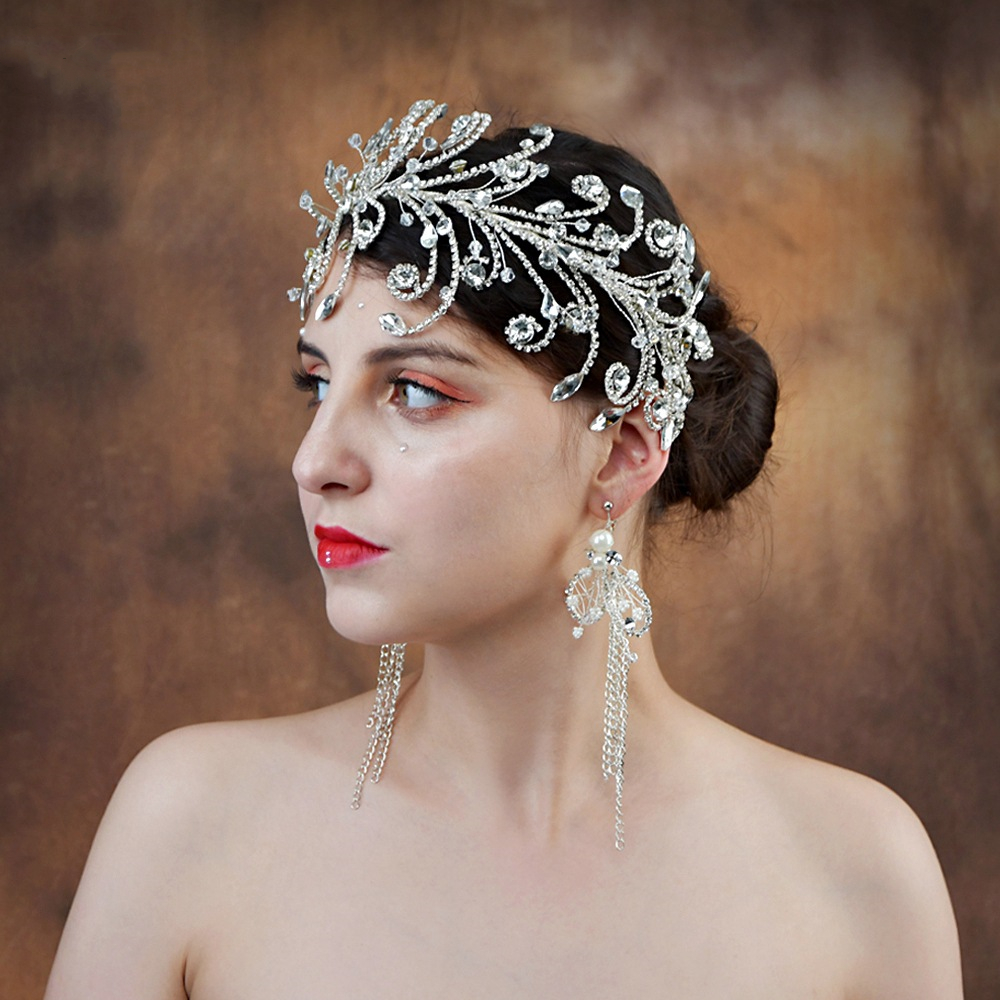 GENYA Rhinestone Bridal Comb Barrett Handmade Flower Clip Head Pieces Wedding Headband Crystal Hair Accessories for Women