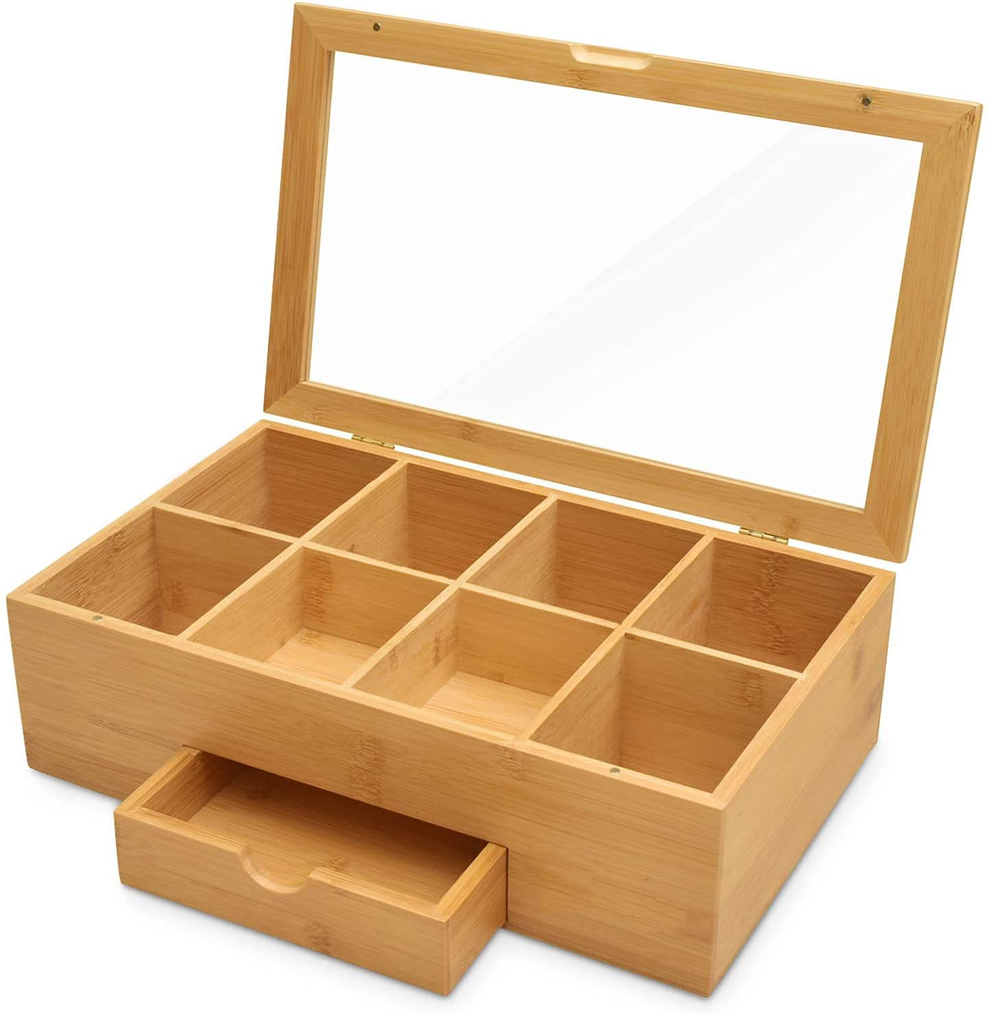 Bamboo Tea Bags Box with Drawer 8 Compartments multi-purpose sundries tea Snack jewelry storage box
