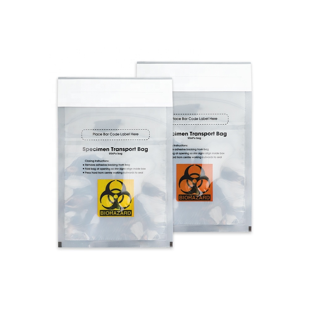 95kPa Leakproof Biohazard Specimen Bag Flat Pouch PE Plastic for Transporting Biological Substance Samples