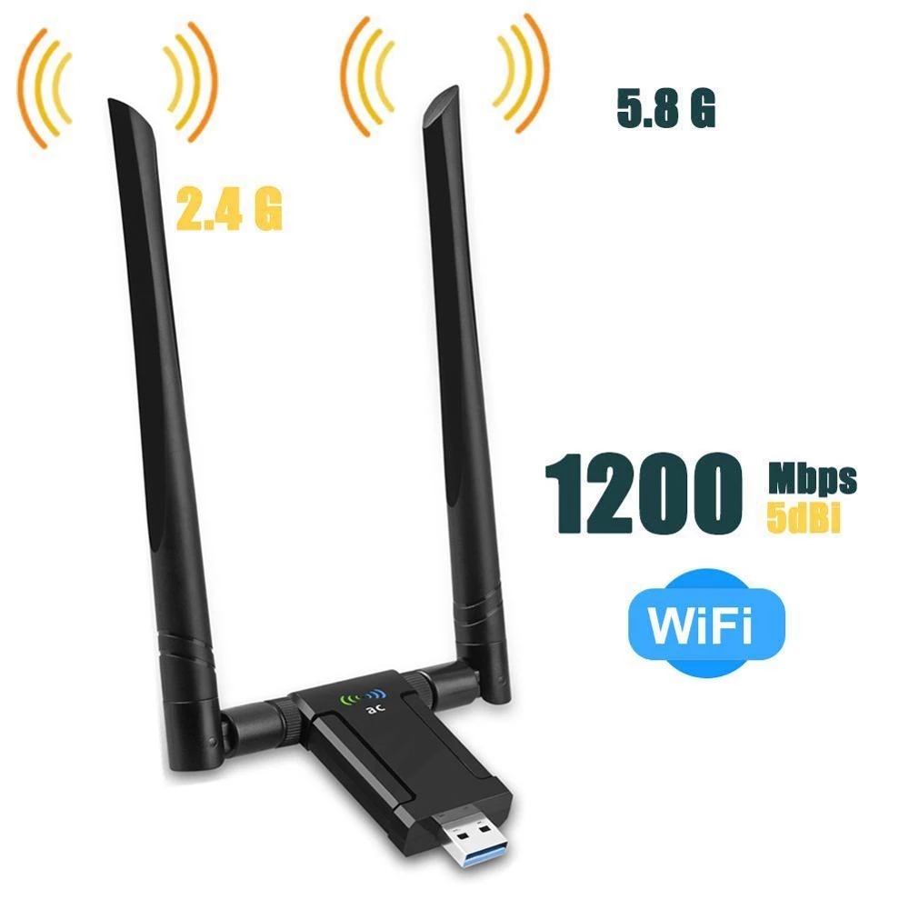 1200 Мбит/с двухдиапазонный 2,4G и 5G Wifi приемник адаптер USB 3,0 Беспроводная сетевая карта для ПК с 2 антеннами