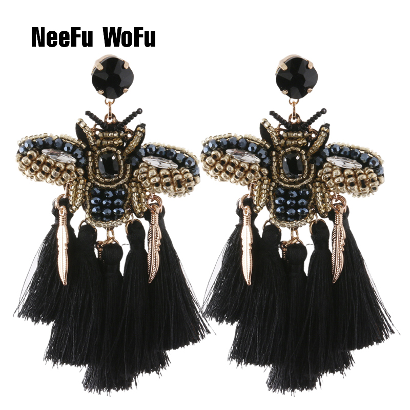 NeeFu WoFu Rhinestone Earrings Tassel Crystal Big Butterfly Earring Large Long Brinco Ear Accessories Oorbellen Christmas Gift