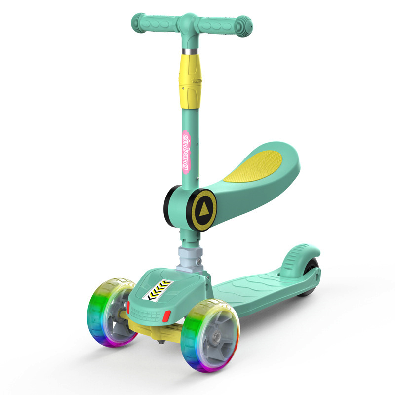 Wholesale price PU flash 3 wheels folding sliding car multifunctional kids kick scooter