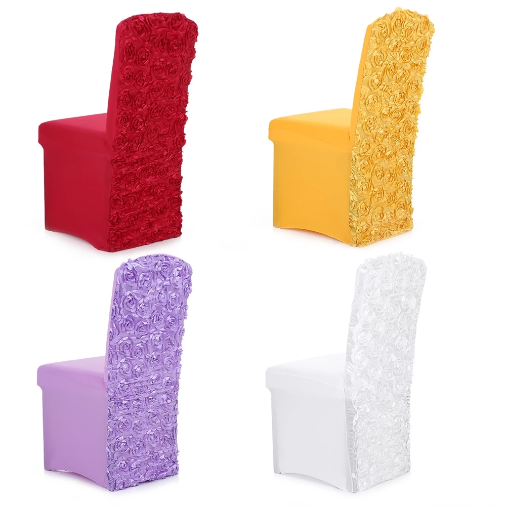 New Rose Flower Wedding Banquet Chair Cover Spandex Removable Washable Seats Slipcover for Wedding Christmas Decoration