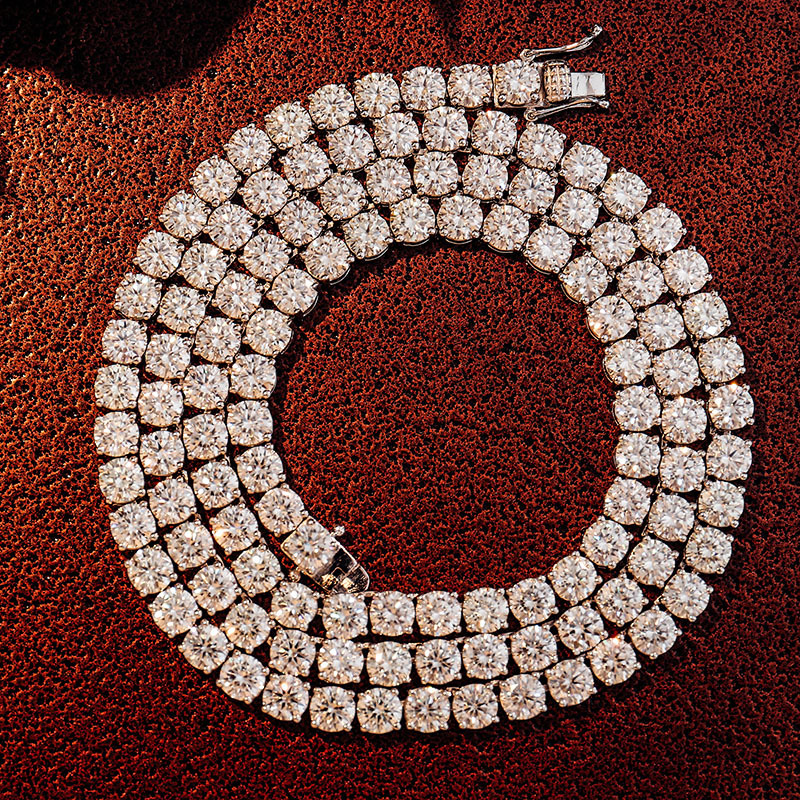 8mm Big Diamond Hip Hop Fine Jewelry Sterling Silver 925 Necklace Iced Out D Color VVS Moissanite Diamond Tennis Chain