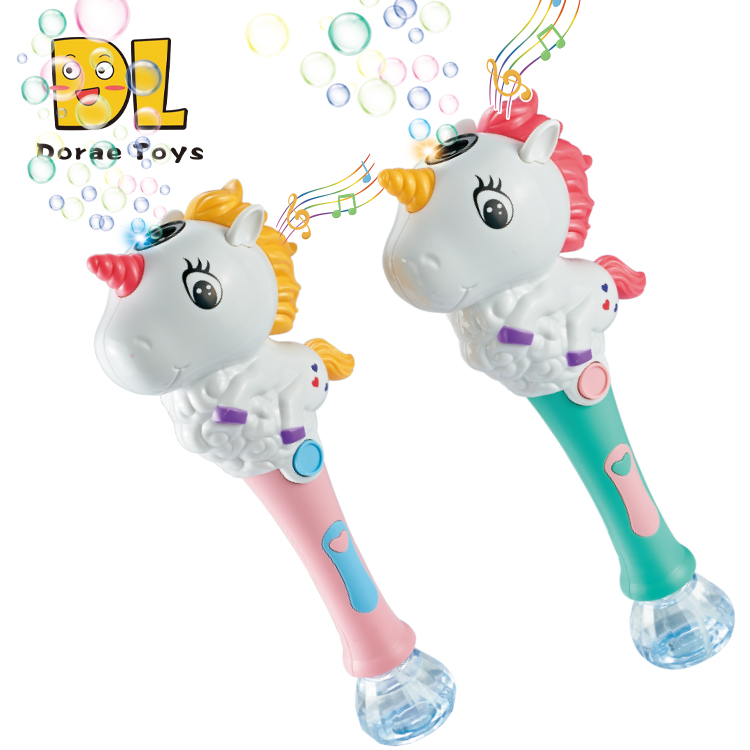 Wholesale Children Music Bubble Stick Machine toys unicorn light up led magic bubble wands for kids