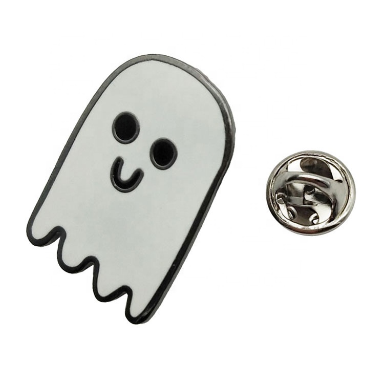 Promotional metal black nickel plating hard enamel ghost lapel pin Halloween Decor badge