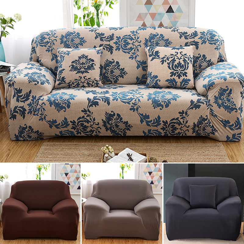 Wholesale High Elastic Full Solid Color Sofa Cover Polyester Fabric Plant Flower Printing 1 or 2 or 3 or 4 Seater Sofa Cover