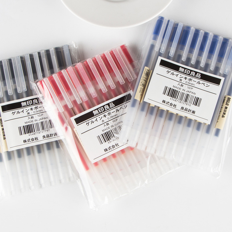 Wholesale muj high guality school supply 100 set gel ink pen 0.38mm