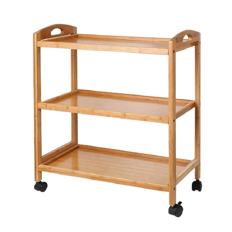 Food Cart Bamboo Dining Trolley 3/4 Layer Dining Rolling Cart Small Living Room Side Cabinet Beauty Salon Trolley Kitchen Serving Cart