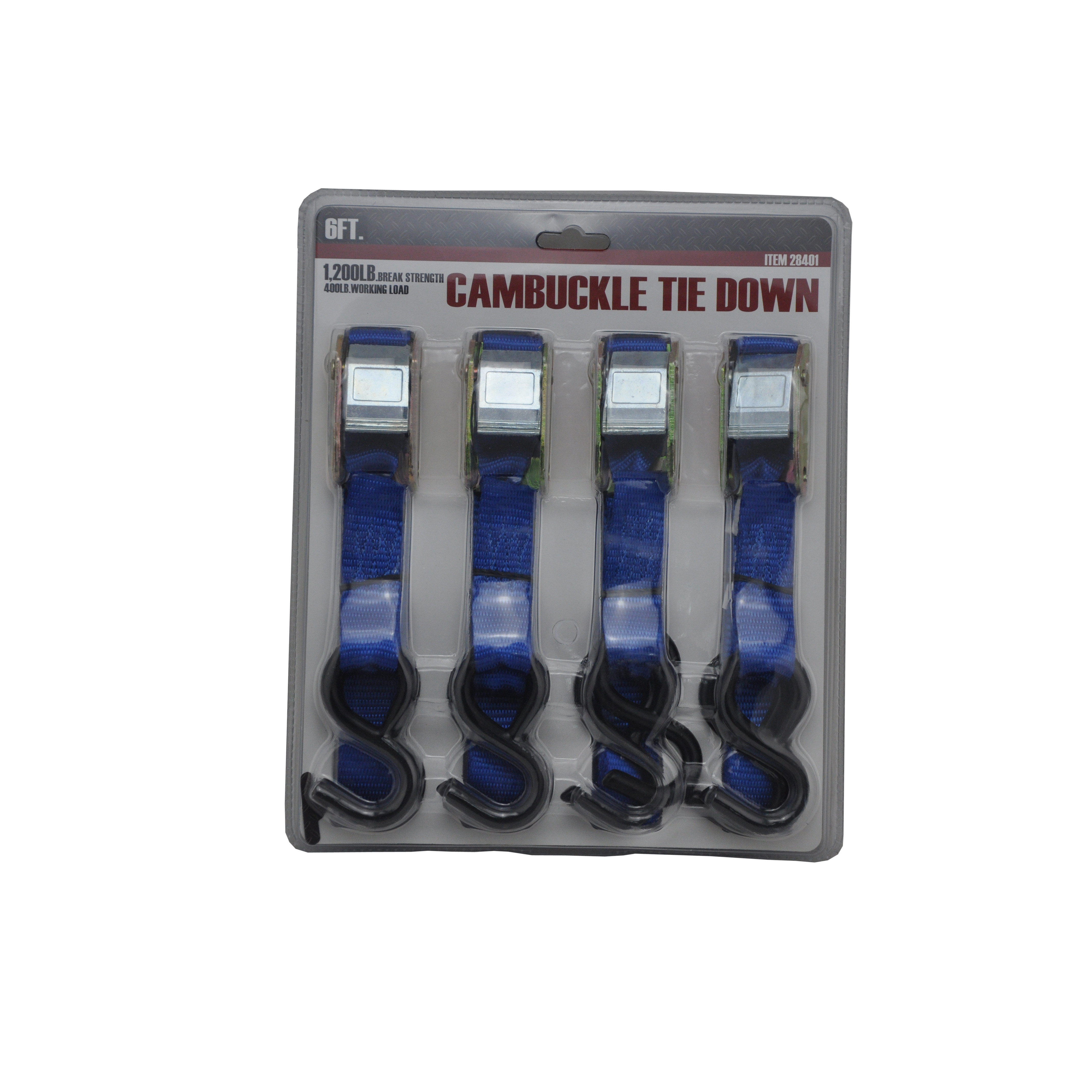 Customized color four packs 500kgs/1200lbs 1"*6' cam buckle tie down strap with S hooks