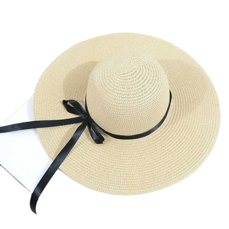 Wholesale 2021 Hot selling Women Broad Brim Beach Hat Bowknot Summer Sun Hat Foldable Straw Hat