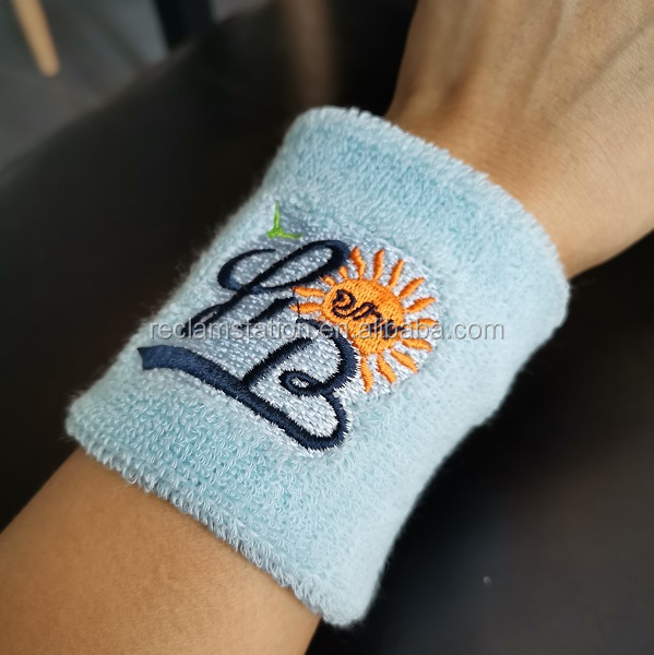 Custom embroidered terry fabric sweatband , men/women sport fitness cotton wristbands