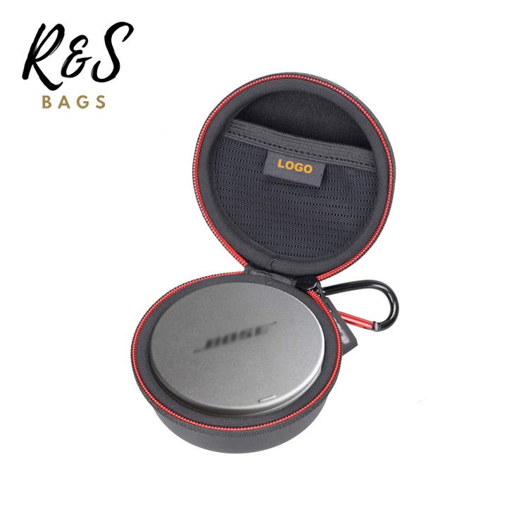 2021 New leather Black mini round Customized Logo EVA soft foam zipper In-ear earphones case