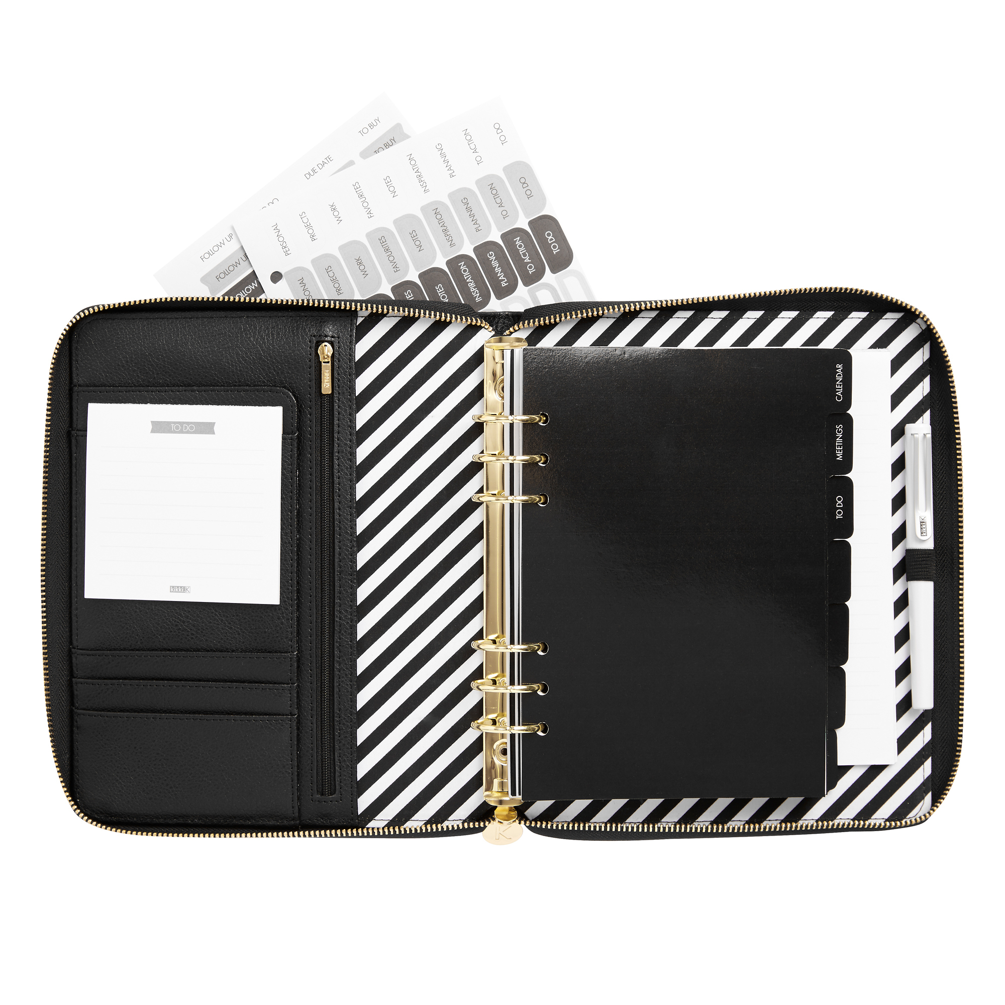 Classic Black Personal Zip Leather Adenda Custom A5 Ring Binder Folder