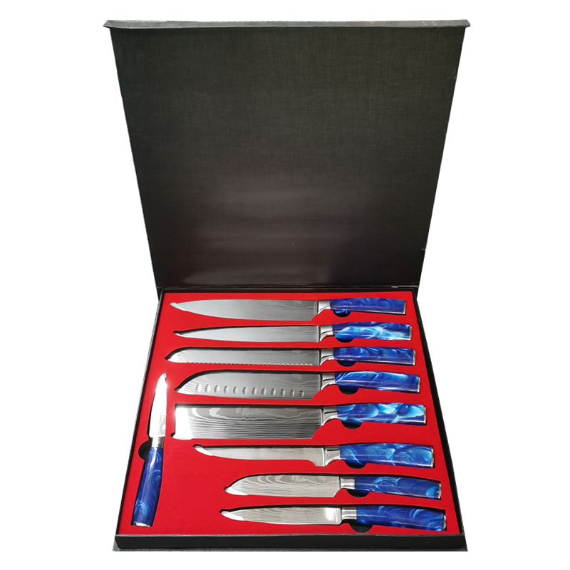 9 pcs wholesale carbon stainless fruit vegetable brisket tomato slicing meat carving serrated luxury kitchen knife gift set