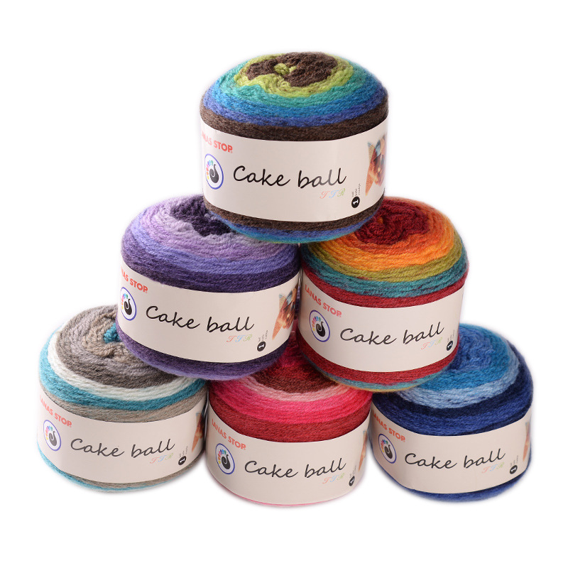 2mm 5ply 100g Rainbow Gradient Flower Wool Hand Knitting Crochet Ball Fancy Melange Blended Acrylic Cotton Cake Yarn