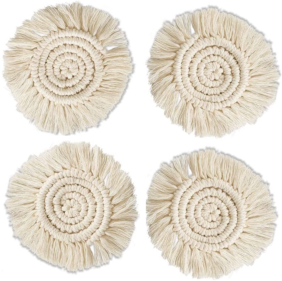 4 PCS handmade macrame coaster with tassels Boho Decor Coasters set for table decor