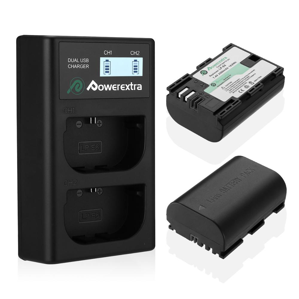 Powerextra Высокое качество батареи для камеры Lpe6 Lp-E6 и ЖК-дисплей Usb зарядное устройство для батареи
